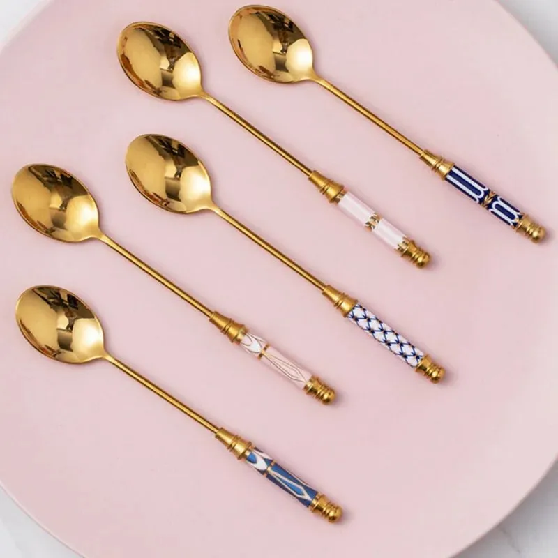 Bone China & Brass Spoon - Pink Scallop