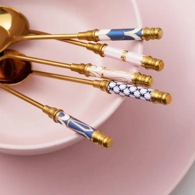 Bone China & Brass Spoon - Pink Scallop