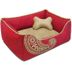 Cover-removable and Washable Paisley Inspired Embroidery Microsuede Dog Bed