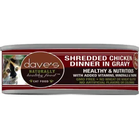 Dave's Pet Food Naturally Healthy Grain-Free Shredded Chicken Dinner in Gravy Canned Cat Food, 5.5-oz