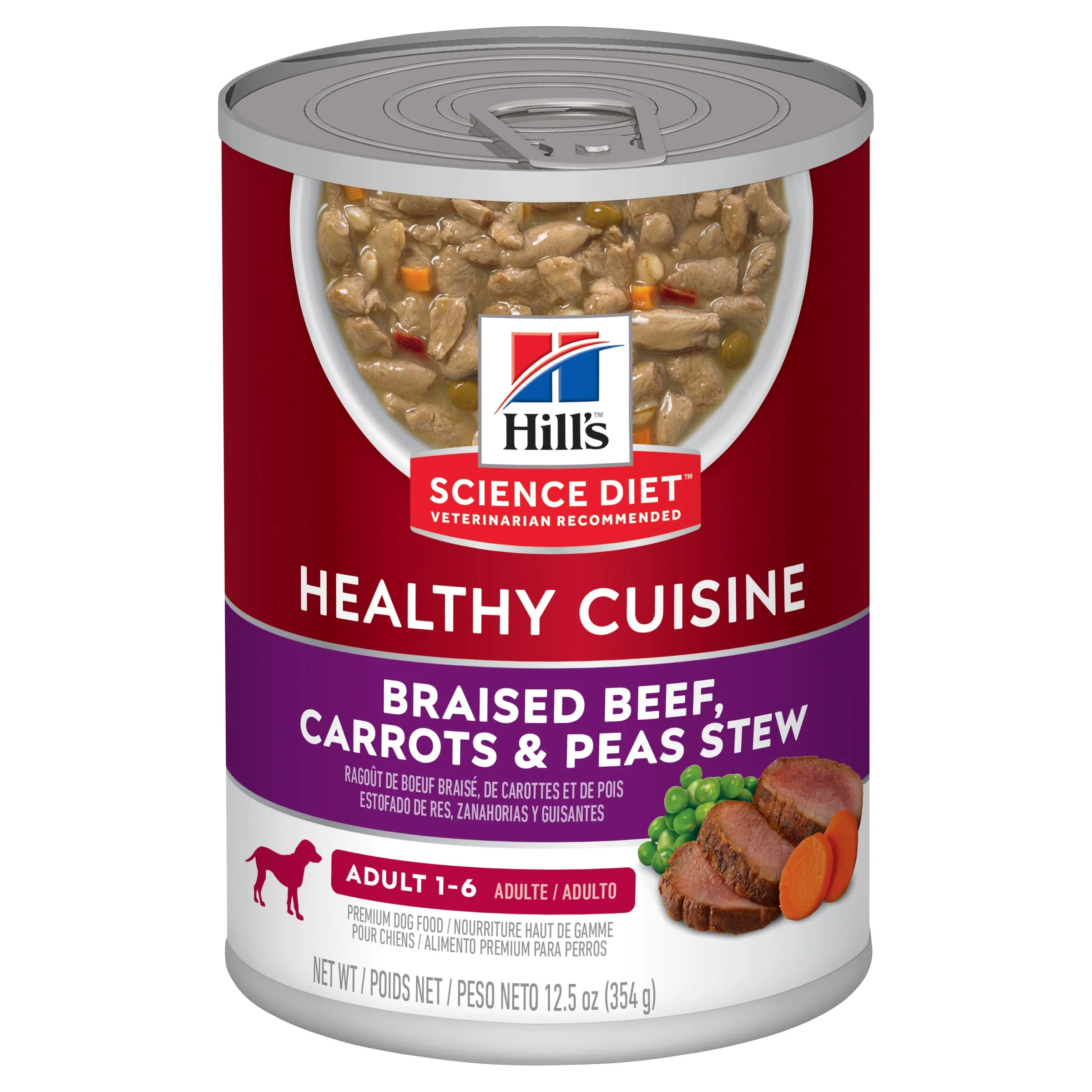 Hill's Science Diet Adult Healthy Cuisine Beef Carrot & Peas Stew Canned Dog Food 354g x 12