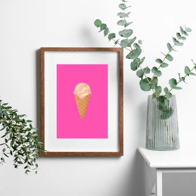 Ice Cream Pink Wall Art INSTANT DOWNLOAD Art Print, Pink Preppy Wall Decor, Ice Cream Printable, Bright Pink Wall Art, Pop Culture Wall Art, Food Art