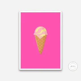 Ice Cream Pink Wall Art INSTANT DOWNLOAD Art Print, Pink Preppy Wall Decor, Ice Cream Printable, Bright Pink Wall Art, Pop Culture Wall Art, Food Art