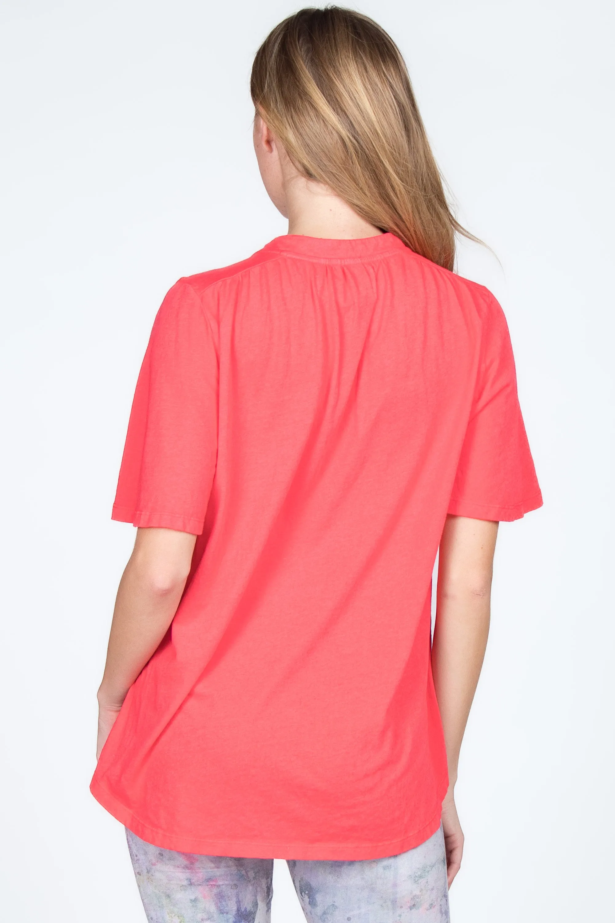 Mandarin V-Neck with Flared Short Sleeves