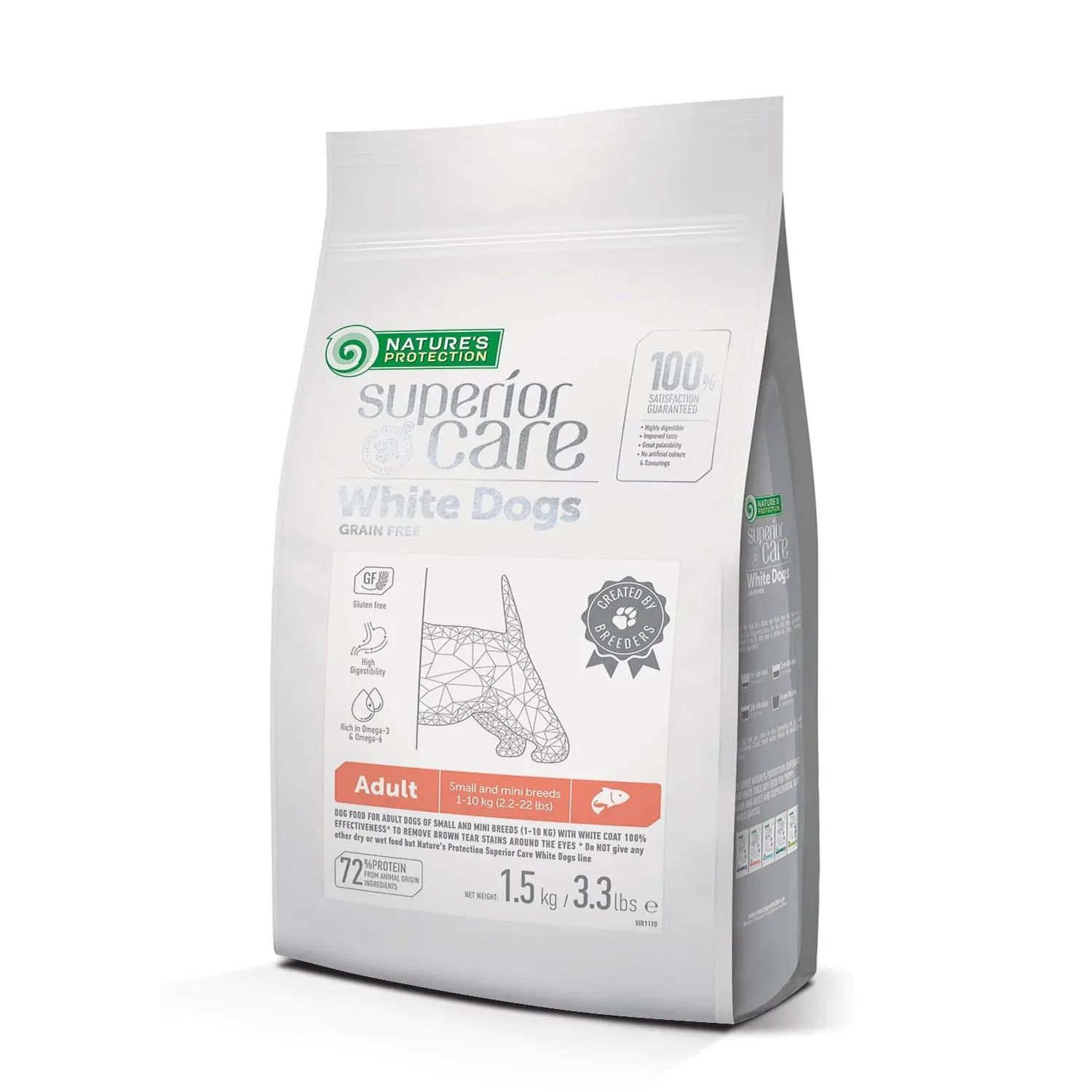 Nature's Protection Superior Care White Dogs Grain-Free Dry Dog Food For Adult Small and Mini Breeds Light Coated Dogs, Salmon