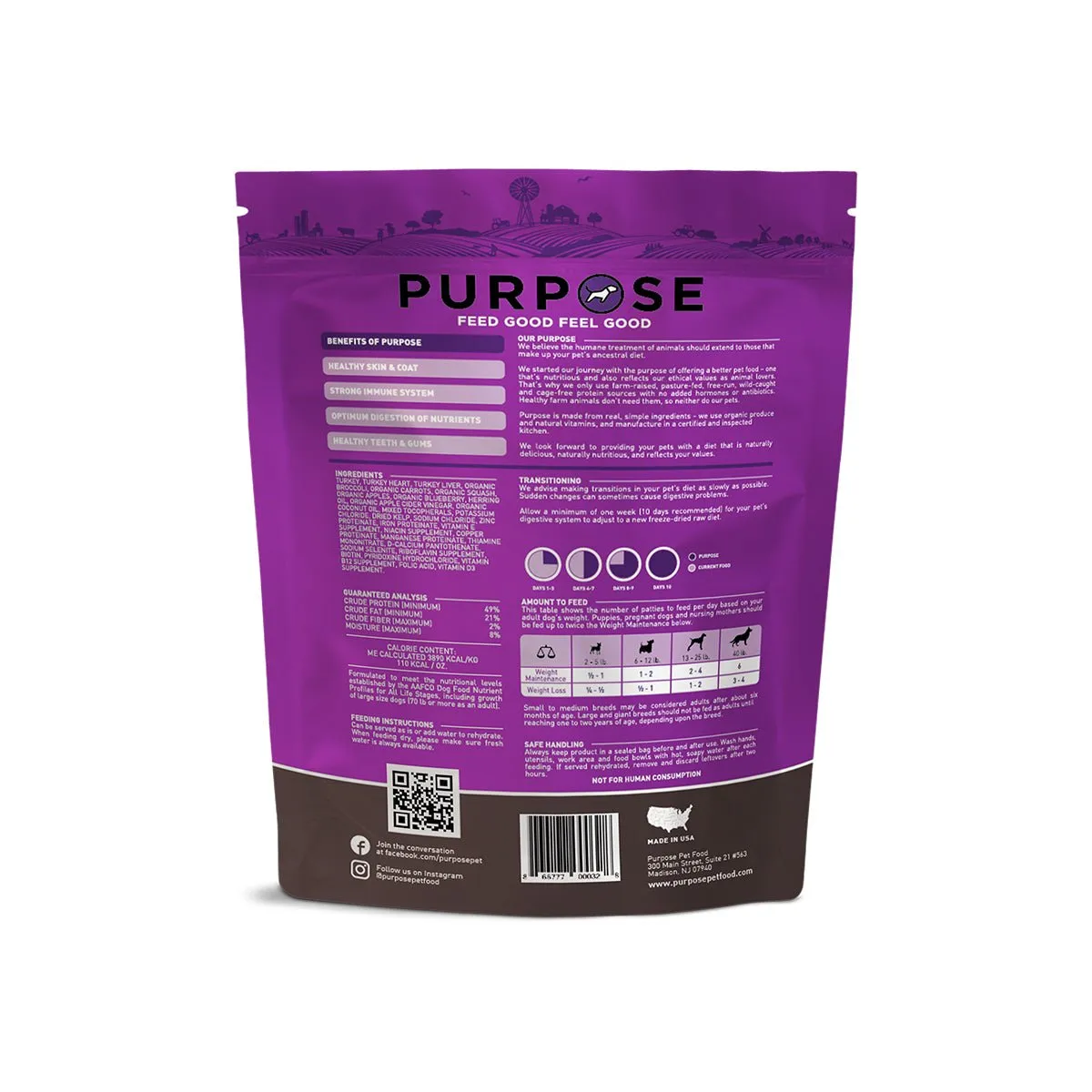 PURPOSE Freeze Dried Raw Dog Food - Turkey & Veggie Freeze 14 oz.